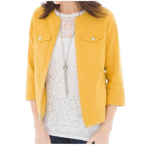 Chicos Textured Swing Jacket Size Medium Mustard Office Professional
